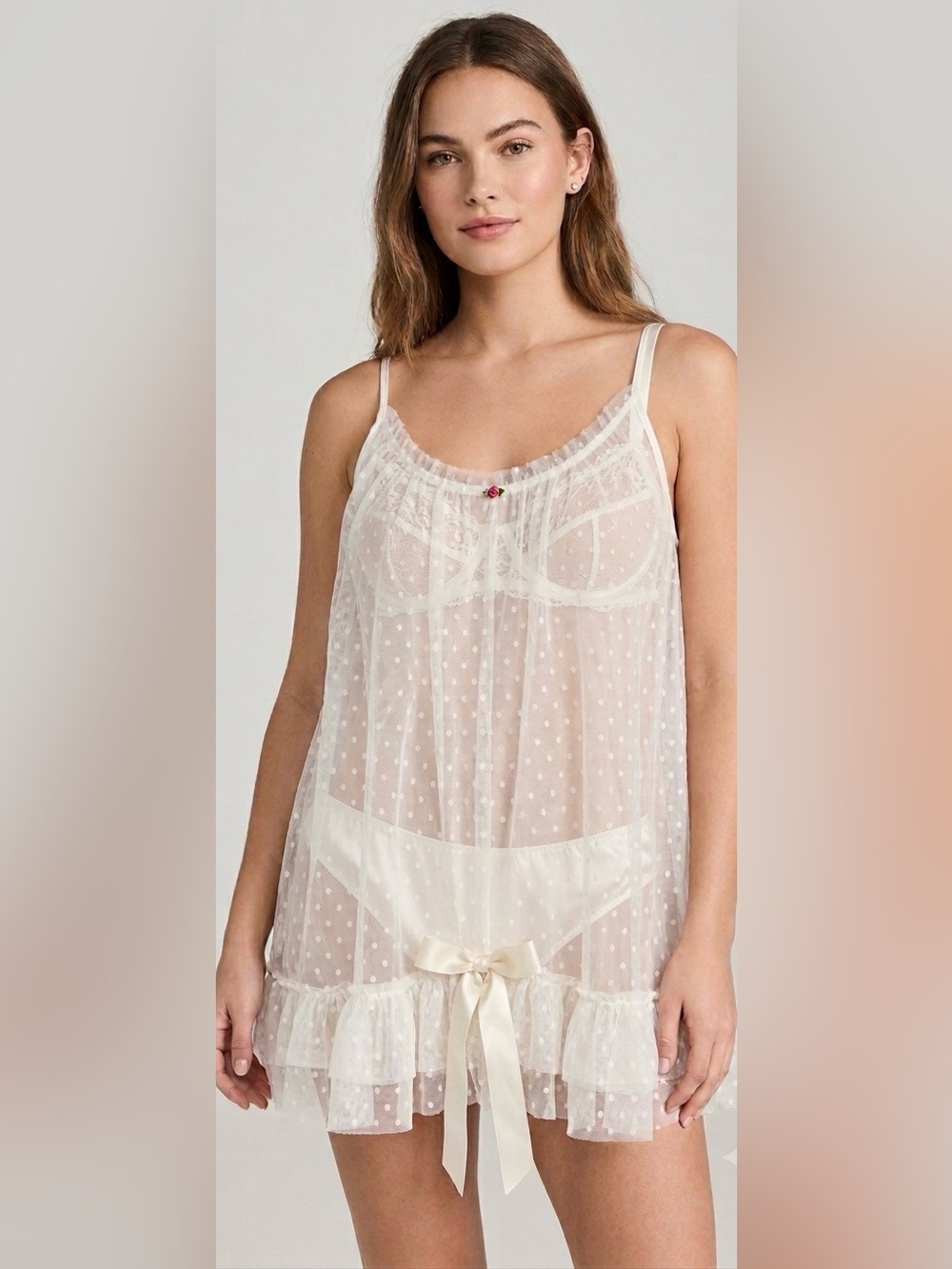 Betsey Johnson intimates Sheer Swiss Dot Babydoll Chemise not a set! Slip only